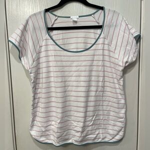 Lake Brand Pima Cotton Knit White Pink Teal Striped Pajama Top Size Large